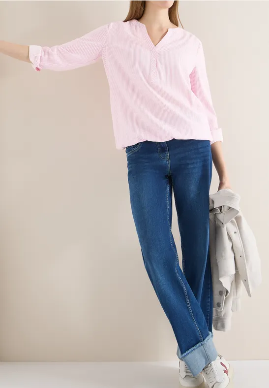 Gestreifte 3/4-Arm Bluse mit Knopfleiste