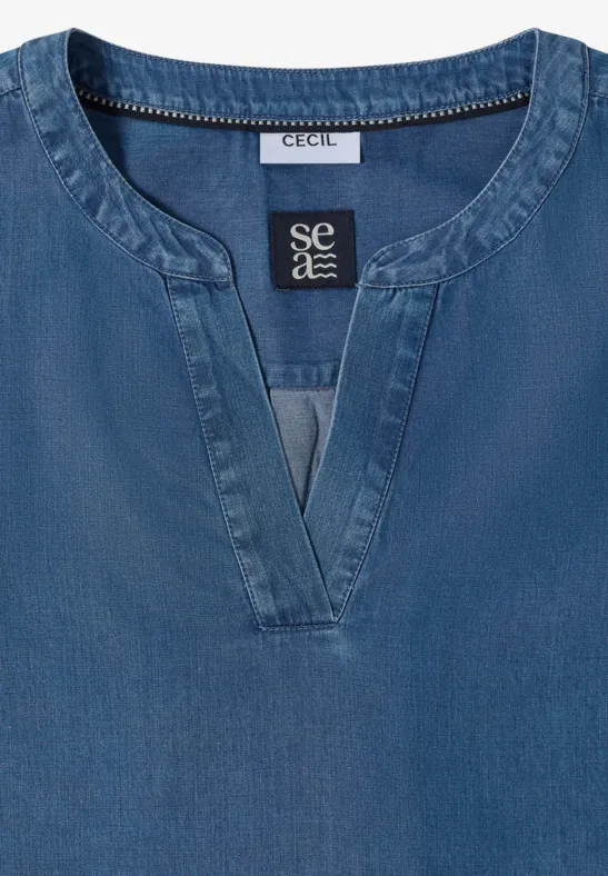 Lässige Denim-Bluse mit elastischem Saum