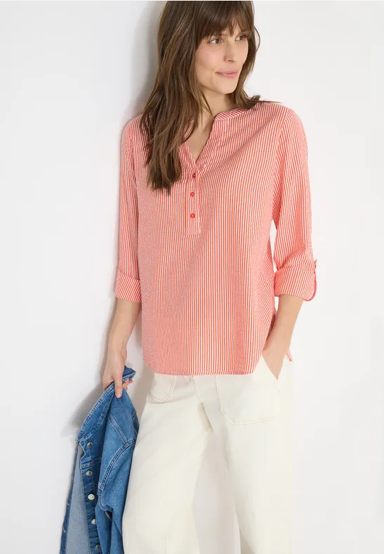 Gestreifte Seersucker Bluse mit Knopfleiste