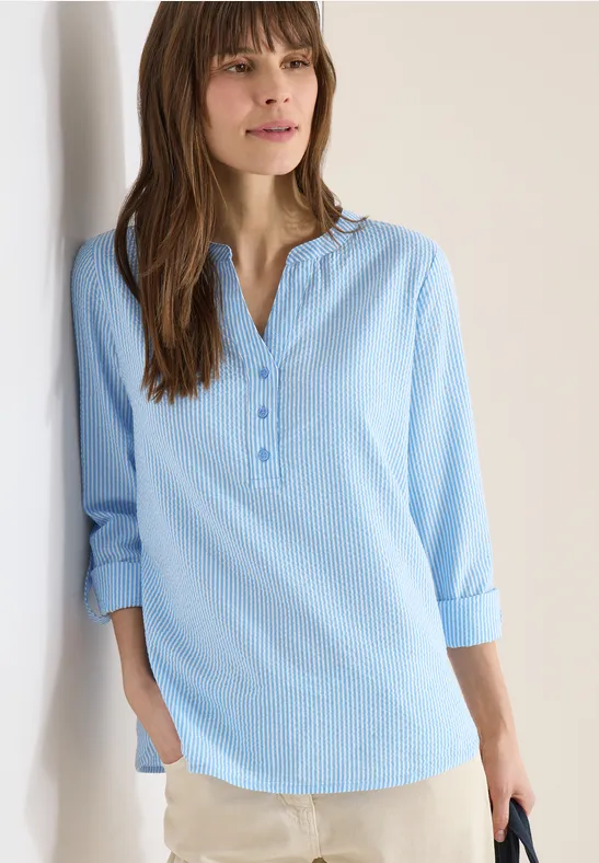 Gestreifte Seersucker Bluse mit Knopfleiste