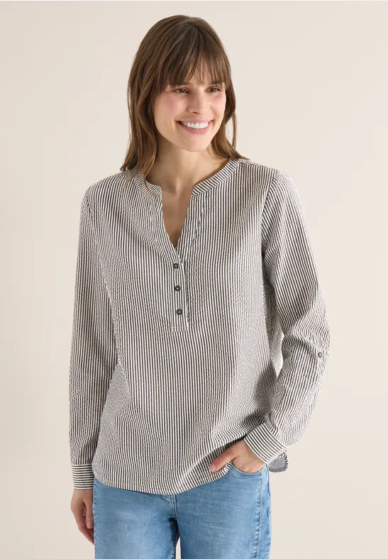 Gestreifte Seersucker Bluse mit Knopfleiste