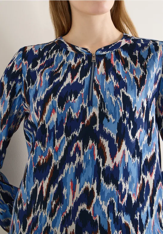 Viskosebluse mit Print und Reißverschluss