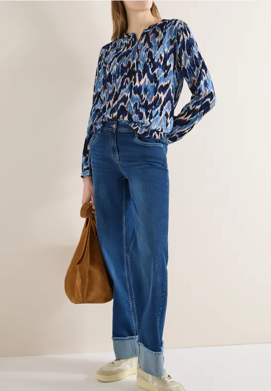 Viskosebluse mit Print und Reißverschluss