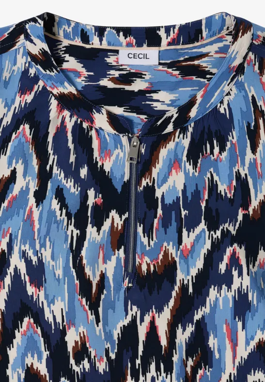 Viskosebluse mit Print und Reißverschluss