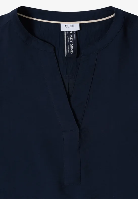 Klassische Chambray Bluse mit V-Ausschnitt