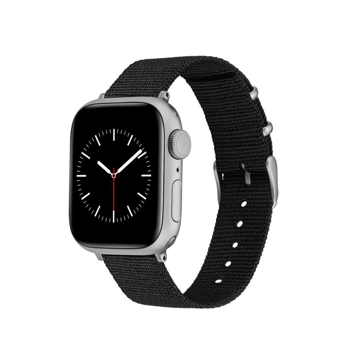 Silberne Smartwatch mit schwarzem gewebtem Armband