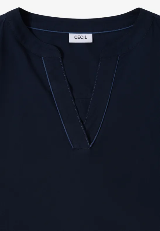 Lässige Bluse mit Schlitzkragen und langen Ärmeln