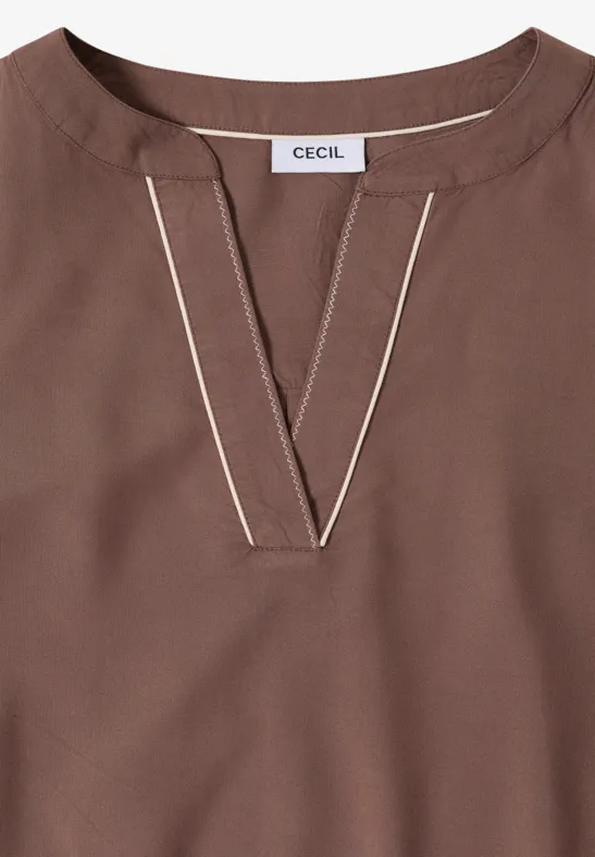 Vielseitige Bluse mit Schlitzkragen in Taupe