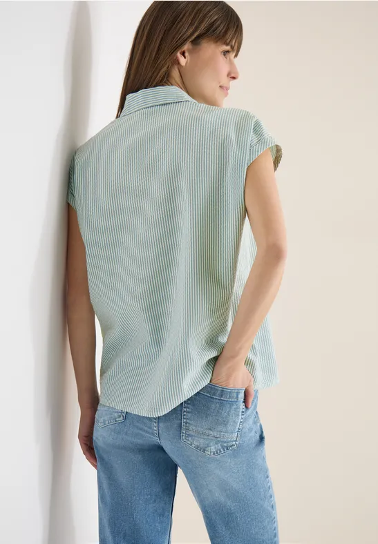 Damen Seersucker Bluse mit Knoten