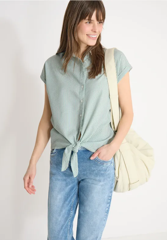 Damen Seersucker Bluse mit Knoten