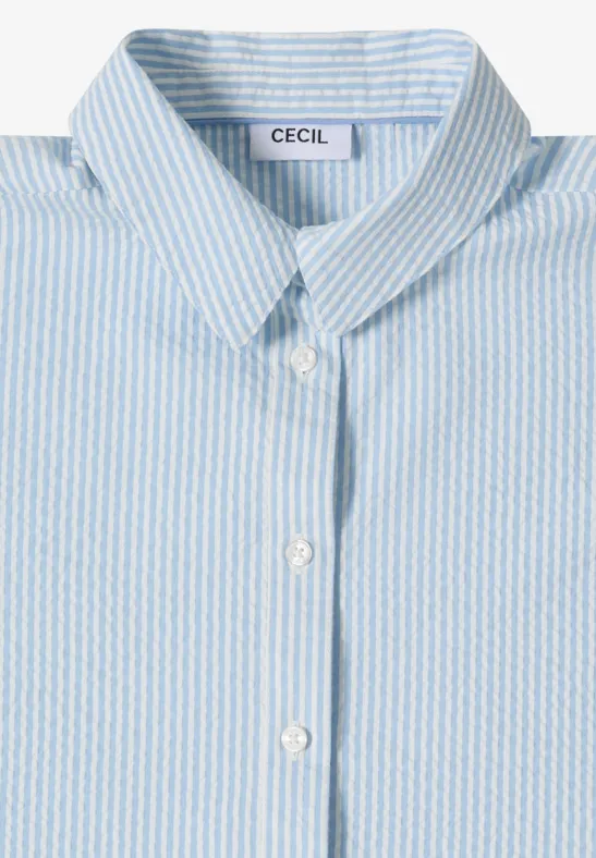 Gestreifte Seersucker Bluse mit Knoten