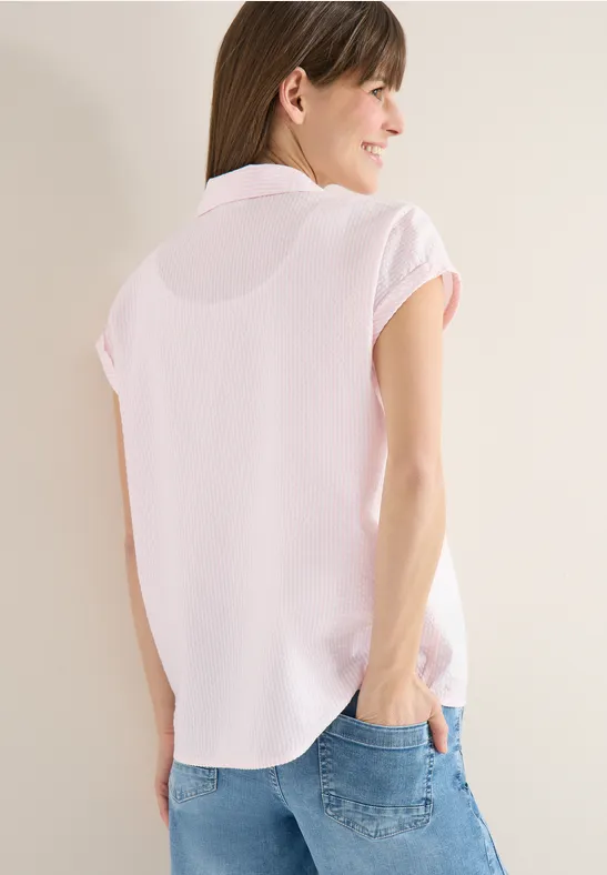 Kurzarm Seersucker Bluse mit Knoten