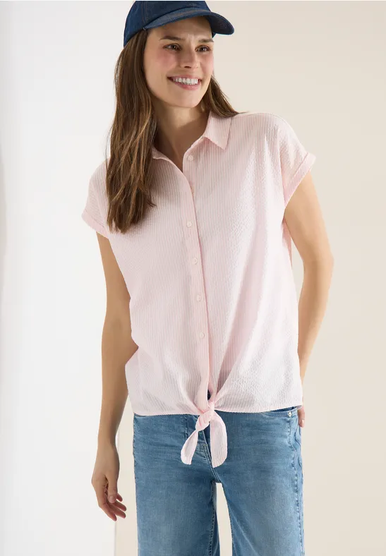Kurzarm Seersucker Bluse mit Knoten