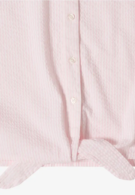 Kurzarm Seersucker Bluse mit Knoten