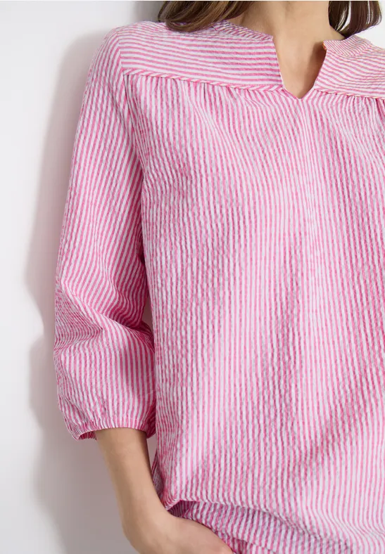Gestreifte Seersucker 3/4-Arm Bluse