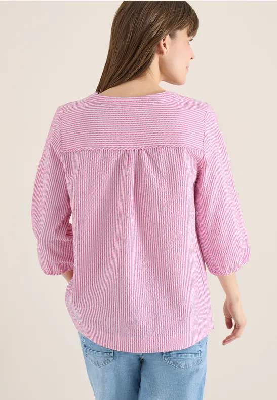 Gestreifte Seersucker 3/4-Arm Bluse