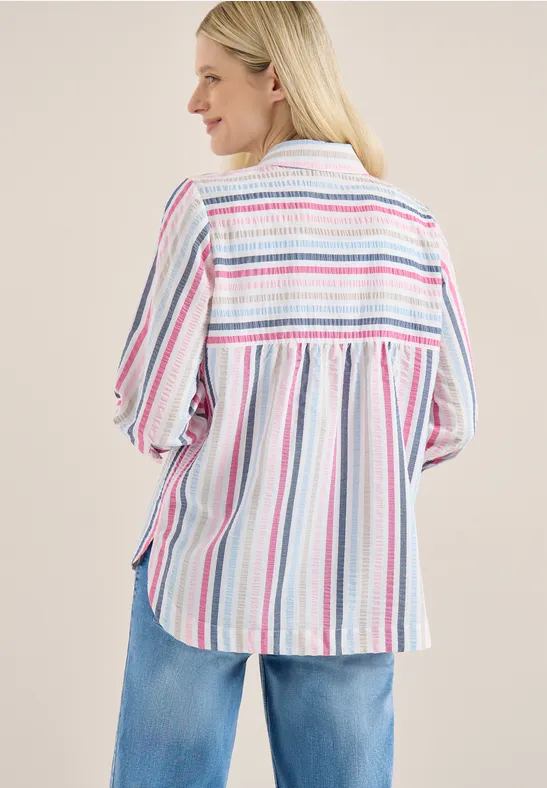 Gestreifte Seersucker 3/4-Arm Bluse