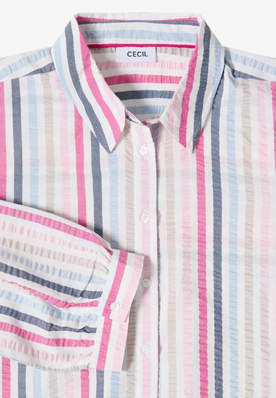 Gestreifte Seersucker 3/4-Arm Bluse