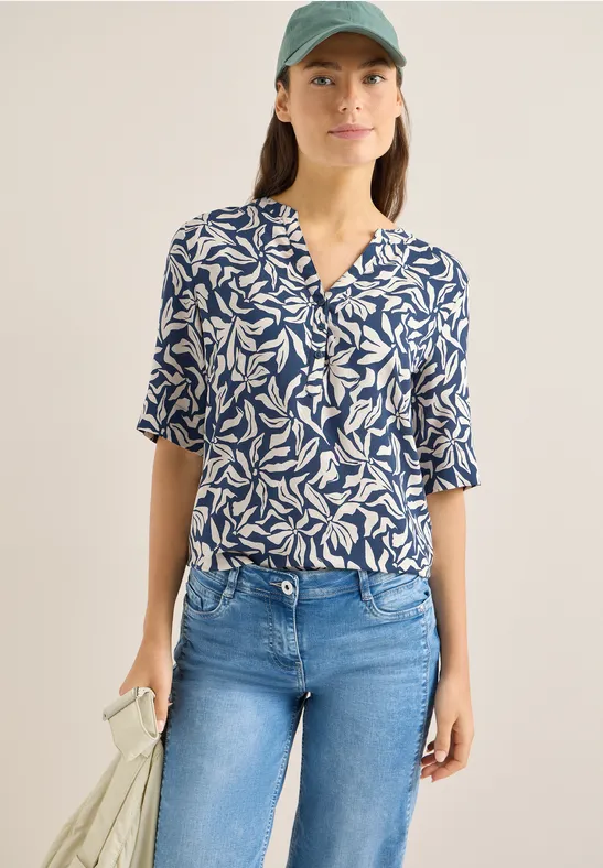 Bluse mit Blumenmuster und Schlitzkragen