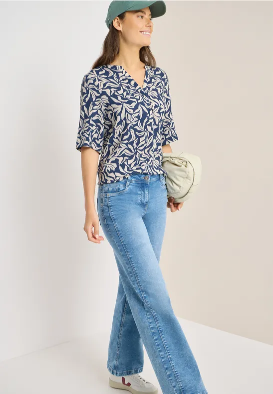 Bluse mit Blumenmuster und Schlitzkragen