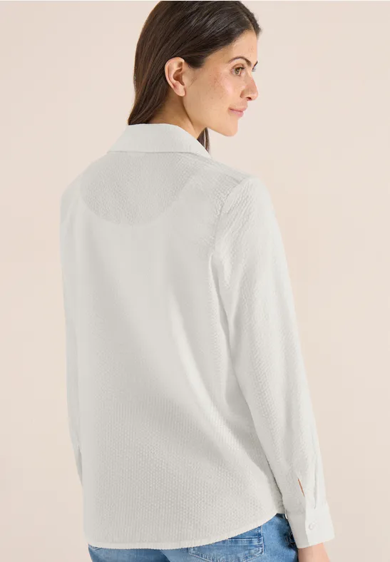 Cecil Damen Seersucker Langarm Bluse mit Knopfleiste in Weiß, Gr: 3XL