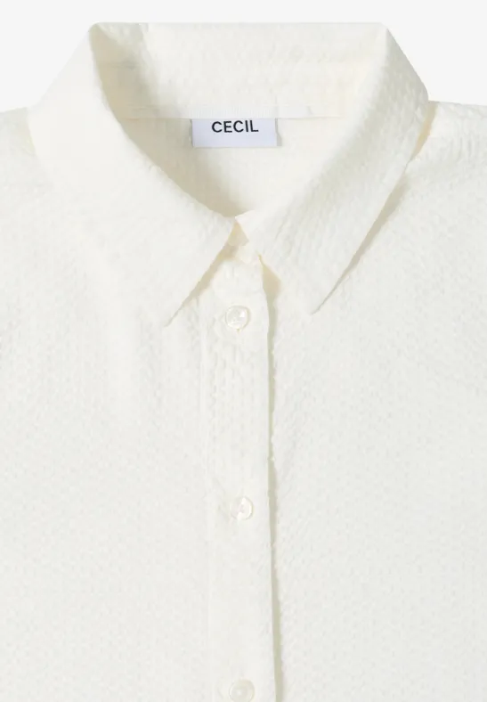 Cecil Damen Seersucker Langarm Bluse mit Knopfleiste in Weiß, Gr: 3XL