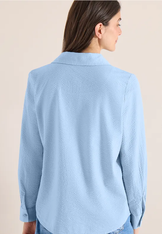 Cecil Damen Seersucker Langarm Bluse mit Knopfleiste in Blau, Gr: 3XL