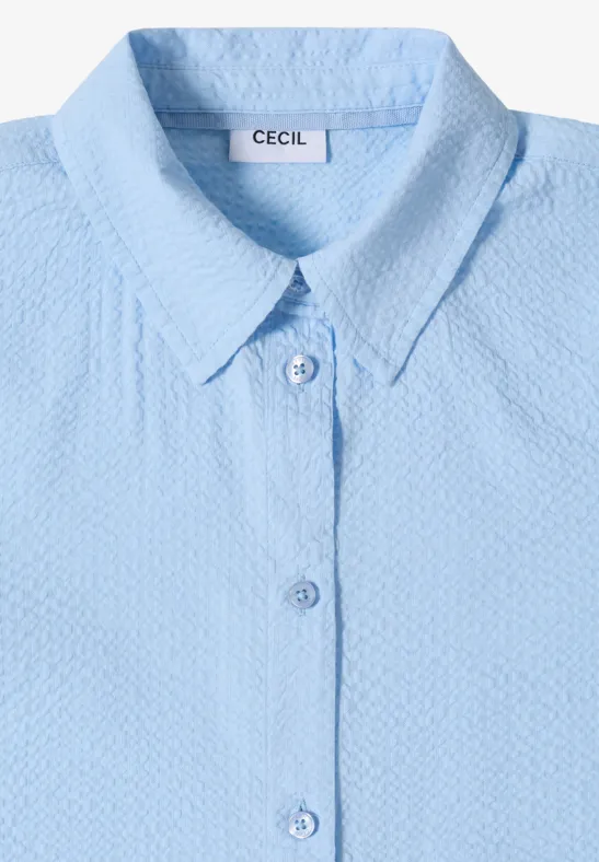 Cecil Damen Seersucker Langarm Bluse mit Knopfleiste in Blau, Gr: 3XL