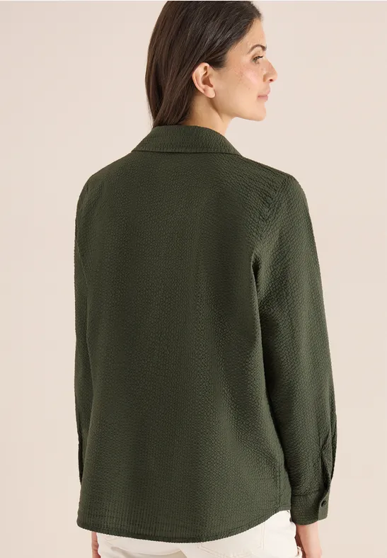 Cecil Damen Seersucker Langarm Bluse mit Knopfleiste in Grün, Gr: 3XL