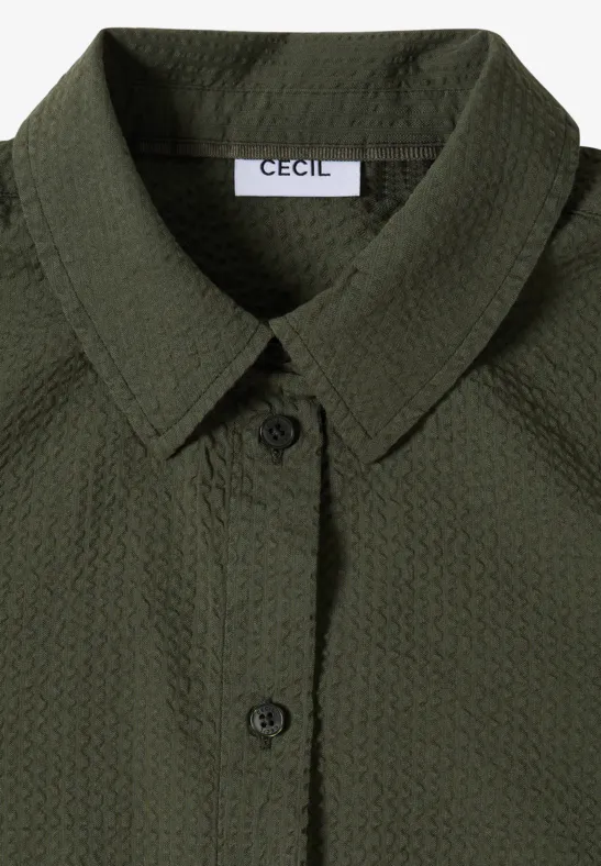 Cecil Damen Seersucker Langarm Bluse mit Knopfleiste in Grün, Gr: 3XL
