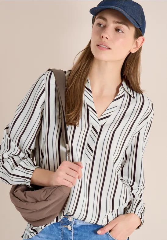 Gestreiftes Langarmshirt mit V-Ausschnitt