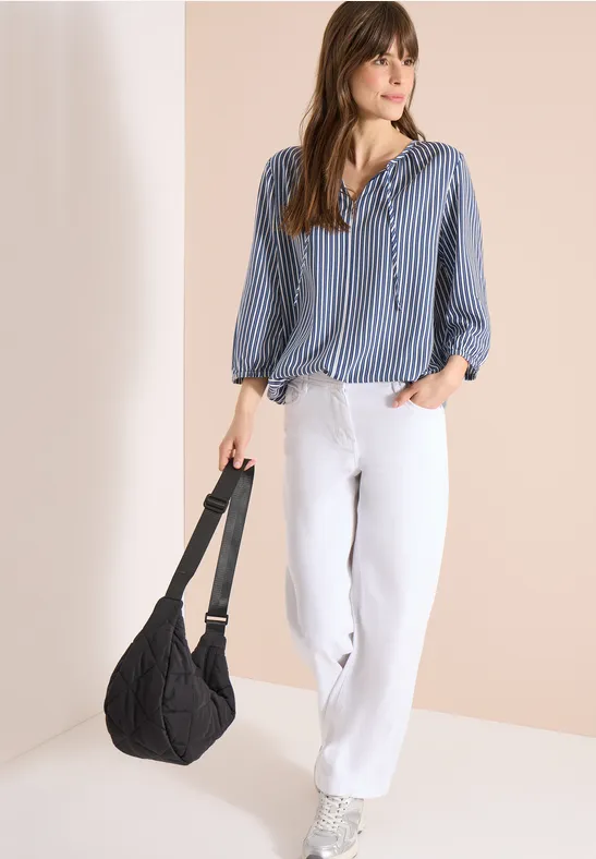 Gestreifte 3/4-Arm Tunika Bluse