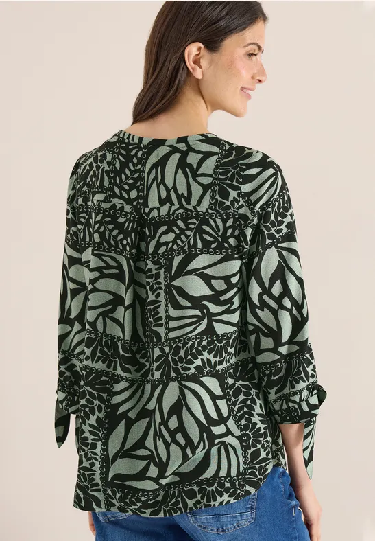 Gemusterte 3/4-Arm Bluse mit Bändern