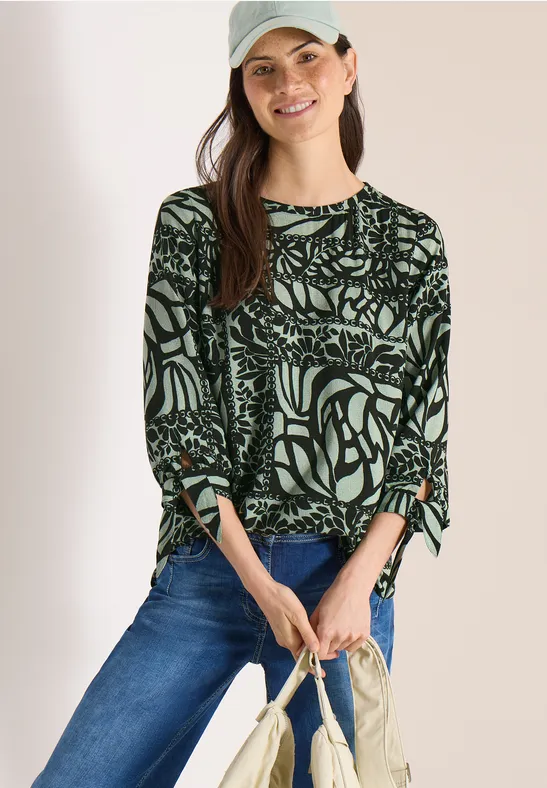 Gemusterte 3/4-Arm Bluse mit Bändern
