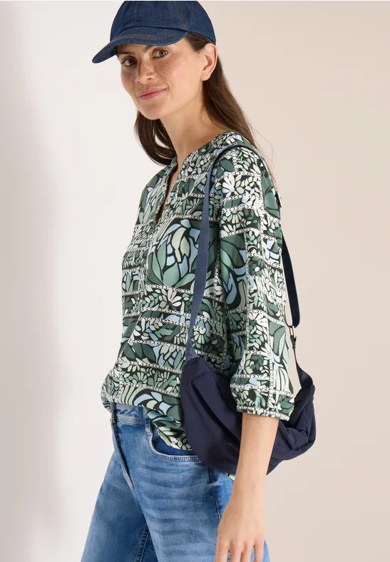Gemusterte 3/4-Arm Bluse mit Bändern