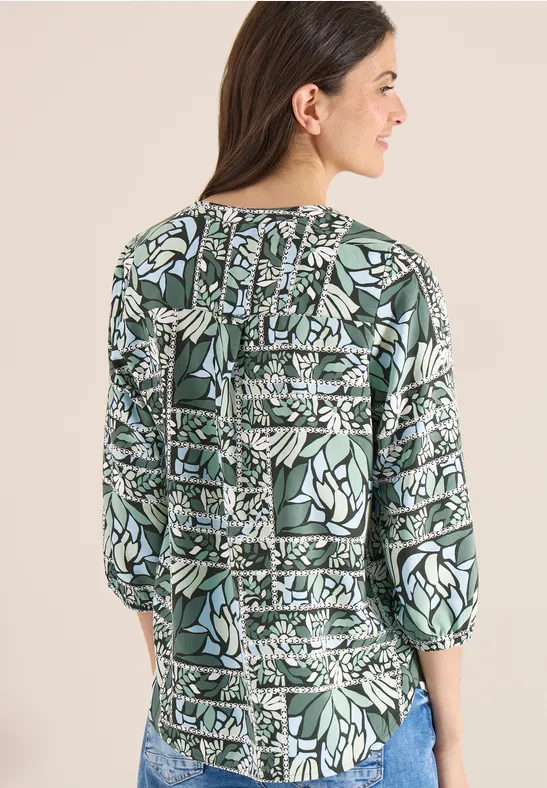 Gemusterte 3/4-Arm Bluse mit Bändern