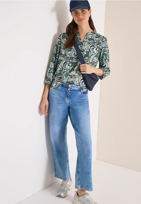 Gemusterte 3/4-Arm Bluse mit Bändern