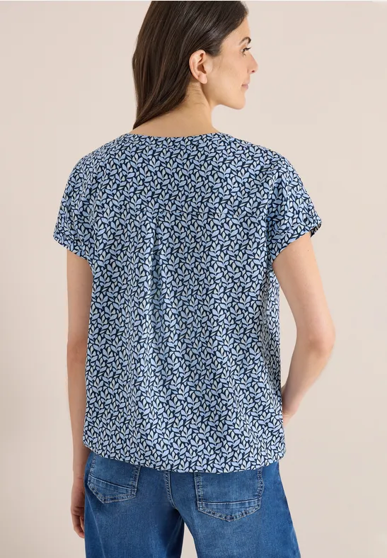 Bluse mit Blätterprint und Schlitzkragen