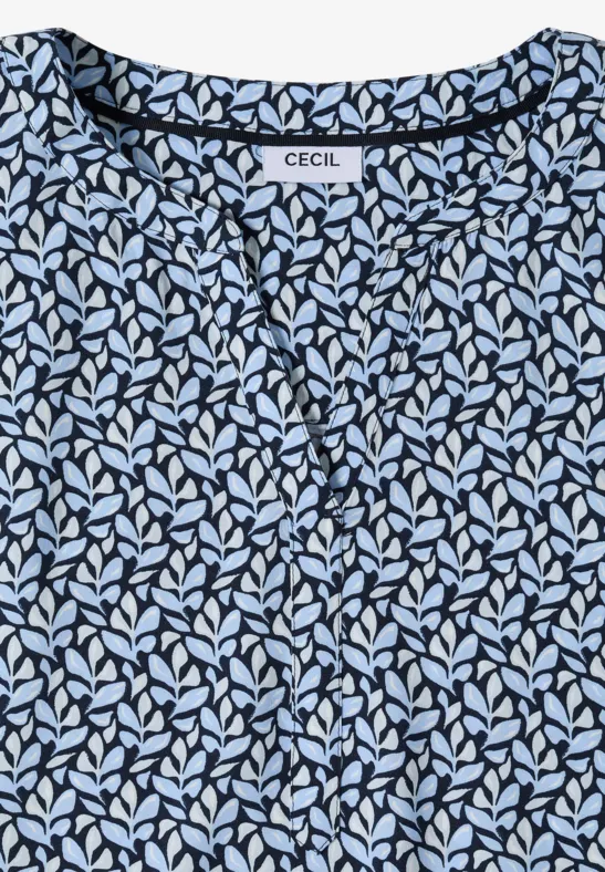 Bluse mit Blätterprint und Schlitzkragen