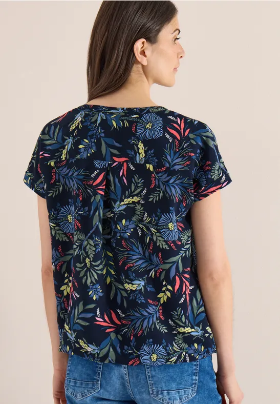 Bluse mit Blumendruck und Schlitzkragen