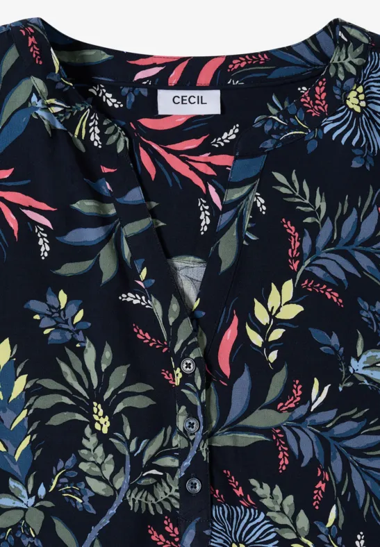 Bluse mit Blumendruck und Schlitzkragen