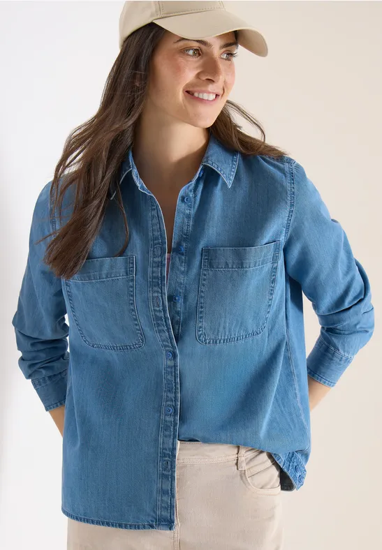 Bluse im Denim-Look mit Knopfleiste