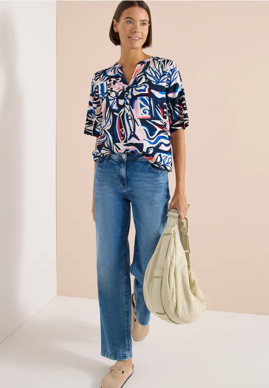 Kurzarmbluse mit Multicolor-Print