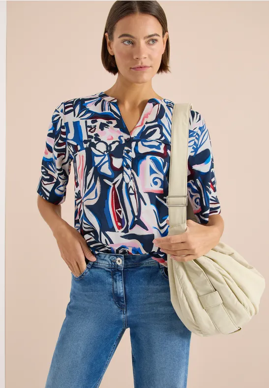 Kurzarmbluse mit Multicolor-Print