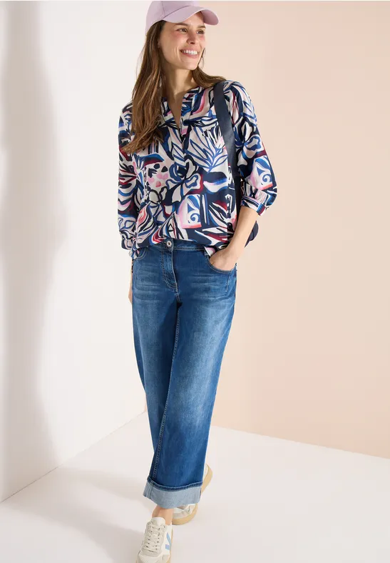 Baumwollbluse mit abstraktem Print