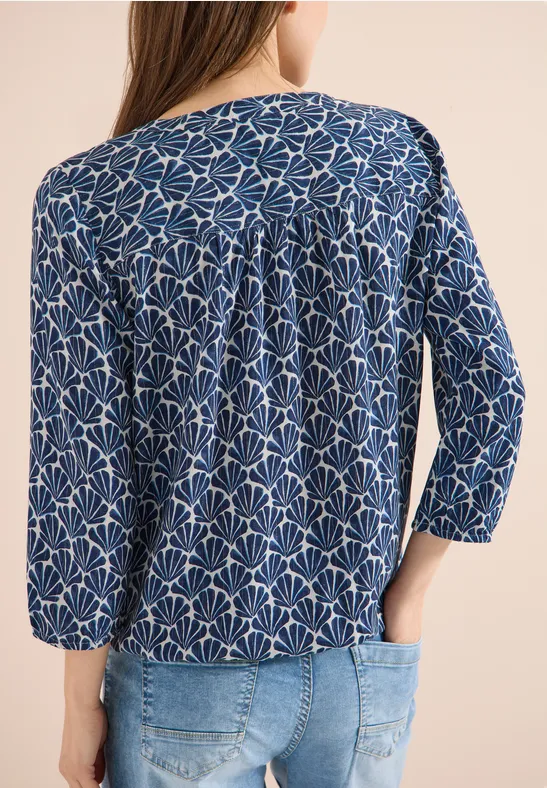 Cecil Damen Gemusterte 3/4-Arm Bluse in Blau, Gr: L