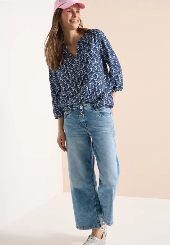 Cecil Damen Gemusterte 3/4-Arm Bluse in Blau, Gr: L