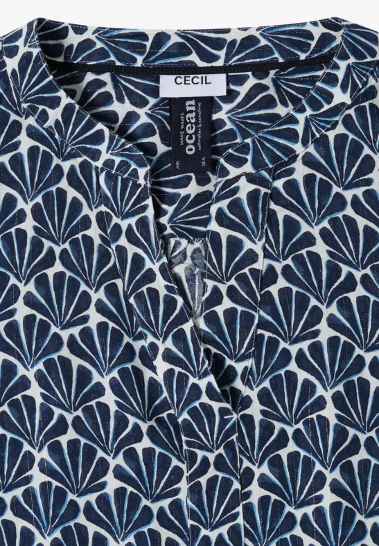 Cecil Damen Gemusterte 3/4-Arm Bluse in Blau, Gr: L
