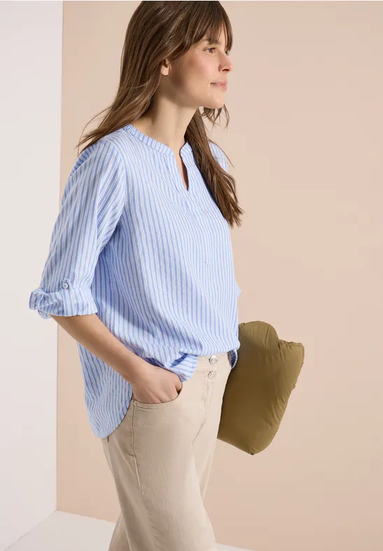 Gestreifte Seersucker Bluse mit 3/4 Ärmeln