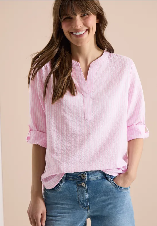 Gestreifte Seersucker 3/4-Arm Bluse